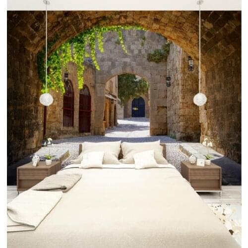 Custom Size 3D Photo Mural Wall Sticker Greece Old Town Street Removable Wall Papers Self-adhesive Vinyl Art Home Decor
