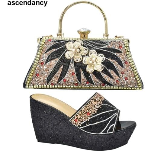 Latest Nigerian Women Party Pumps High Heels Shoe and Matching Bag for Nigeria Party African Shoes and Bag Set for Party Italian