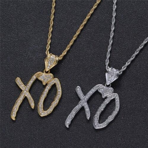 New Hip Hop Necklace Cubic Zircon Lettered XO Pendant With Stainless Steel Long Chain Necklace For Women Men Jewelry