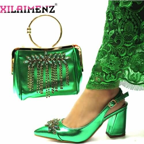 Green Color New Arrivals Shoes and Bag Set High Quality Italian Women Shoes and Bag Set African Shoes and Bag for Wedding