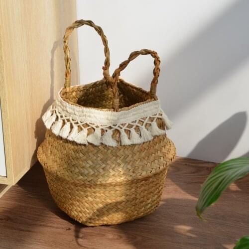 Nordic Macrame Wicker Basket Laundry Storage Baskets Seagrass Woven Laundry Basket for Organizing Woven Plant Basket