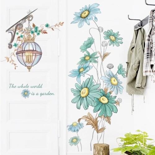 Sunflower Wall Stickers Flowers Nordic Style Plantern Home Decor Living Room Wall Decals Bedroom Door Sticker Wallpaper Mural