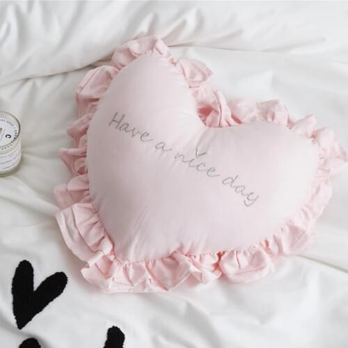 DUNXDECO Pillow Heart Shape Cushion Love Flouncing Have A Nice Day Embroidery Girl Romantic Room Decorating Textile