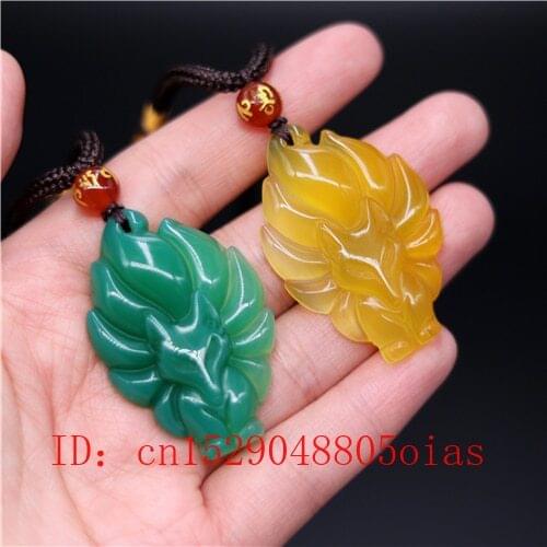 Natural Green Chinese Jade Nine-tailed fox Pendant Agate Necklace Fashion Charm Jewelry Carved Amulet Gifts for Women Men