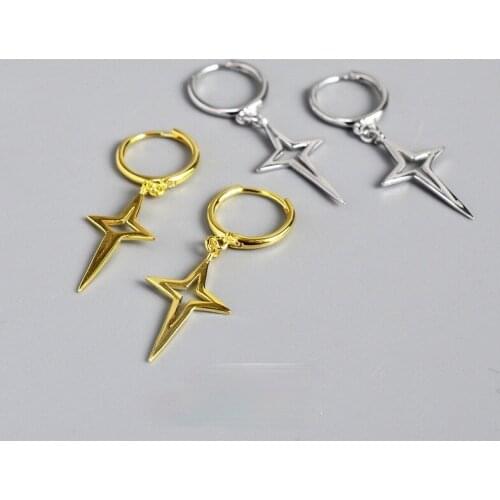 Simple Coss 925 Stelring Silver Dangle Earring Hollow Star Cuff Earring for Women No Zircon Stone Best Gift for Girl Wedding
