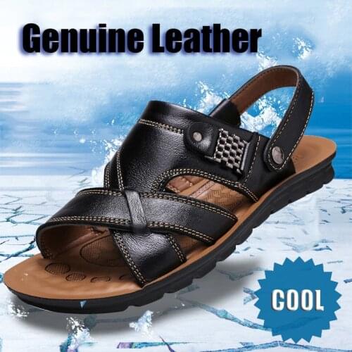 Men Summer Sandals Genuine Leather Slippers Outdoor Comfortable Anti Slip Beach Shoes High Quality Casual Shoes Big Size