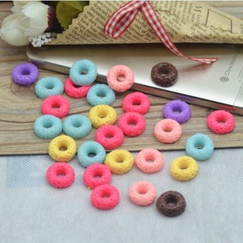 Mixed Color 50PCS 16mm Resin Fake Donuts,Resin Faltback Dessert,Imitation Dessert,Miniature,Jewellry Accessories