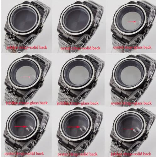 For NH35 NH36 Whole Black Automatic Watch Case Oyster Bracelet Glass Seeing Backcover Screw Crow Rotating Bezel