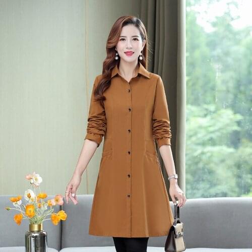 2021 Spring Autumn New Windbreaker Women Jacket Mid-Length Thin Blouse Dress Female Large Size Lady Coat