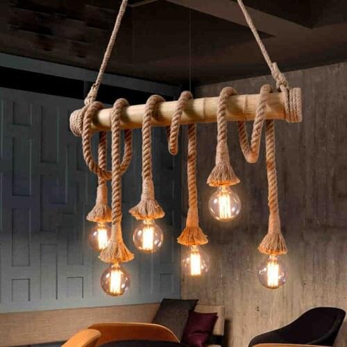 Vintage Bamboo rope Pendant Lamp Retro Countryside wicker Pendant Lights With 4/6 Lights For Dinning Room,Living Room