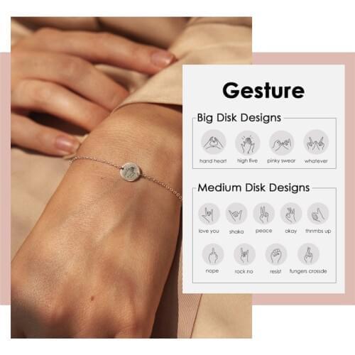 Visunion Trendy Necklace Hand Gestures Love Style Female Engraving Round Charm Necklacefor Women Romantic Design Jewelry Gift