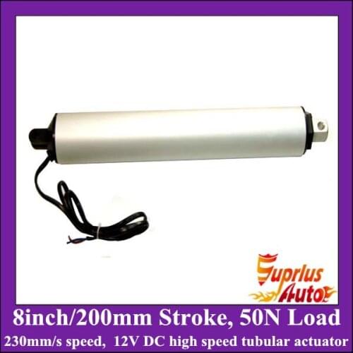High Speed 230mm/s, 12V DC 8inch/200mm 50N Force Tubular Actuator, 12volt linear actuator