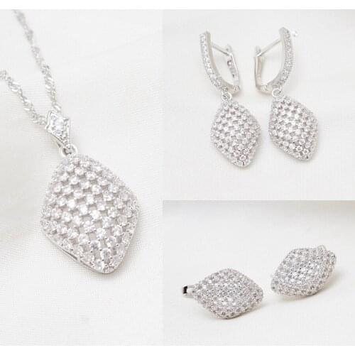 Jewelry Sets 1PC Sale Earring Necklaces Wedding Simple Geometric Earrings for Women White CZ Necklace for Women Holiday Gifts