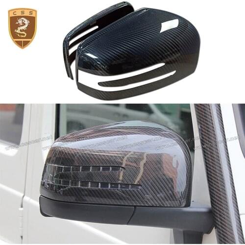 Real Dry Carbon Fiber Side Mirror Cover Cap for 14-18 Benz W463 G Class add on paste style black rearview mirror shell sticker