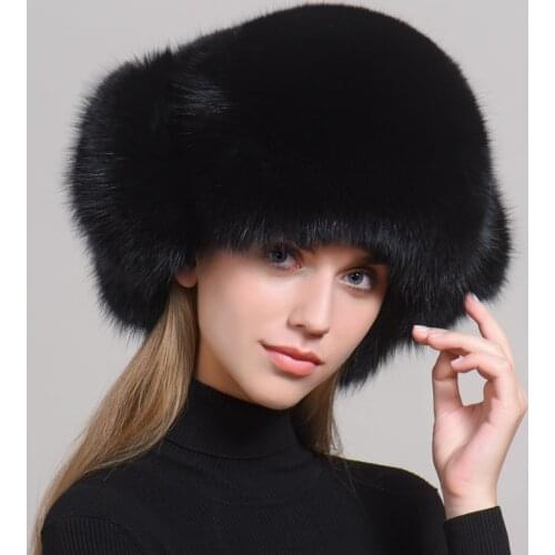 Natural Outdoor Real 100% Fox Fur Fox Fur Women Winter Earmuffs Cap Winter Warm Northeast Women Winter Ski Hat Fur Hat