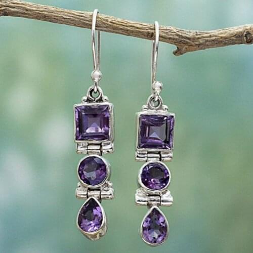 Imixlot Korean Elegant Purple Crystal Drop Earrings For Women Fashion Party Water Drop Dangles Pendientes Jewelry