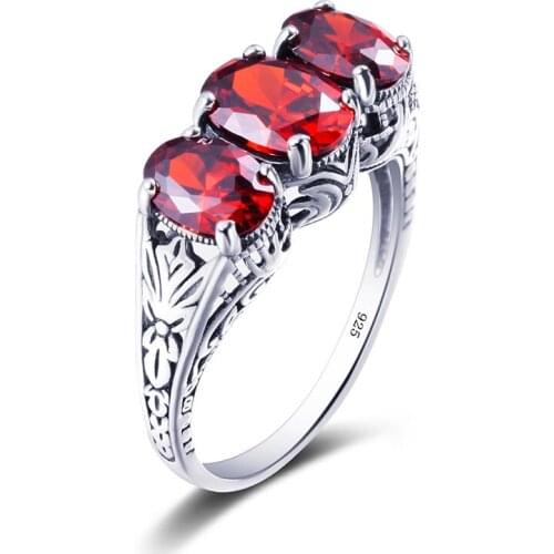 Women Ring Sterling Silver Jewelry New Trendy Big Red Ruby Ring Exquisite Myanmar Lucky Stone Fashion Luxury Jewelry Wholesale
