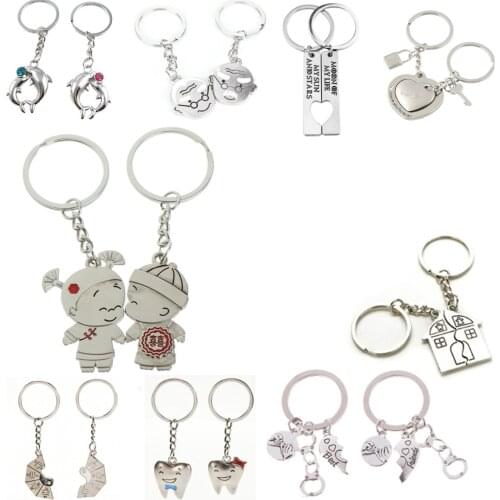 1 Pair Couple Keychains Bottle Beer Cap Opener Love You Keyring Keyfob Lovers BBF Key Ring Holder Love Heart Best Friends Gift