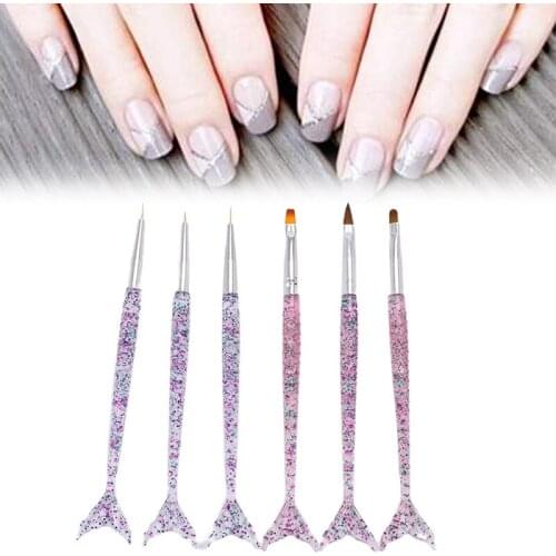 3Pcs/Set Mermaid Handle Nail Art Liner Painting UV GEL Extension Builder Brush DIY Pattern Design Drawing Line Pen Manicure Tool