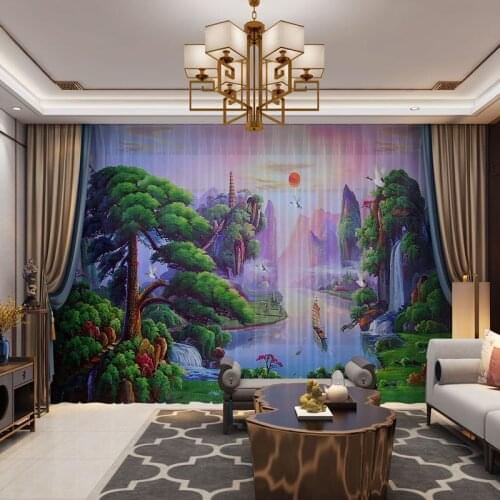 3D Photo Printed Customized Tulle Drape Panel Sheer Curtain for Living Room Bedroom Vintage Chiffon Voil Pine Mountain Crane