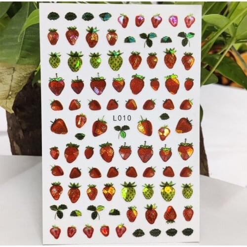 3D Nail Sticker Waterproof Shining Decals Stickers for Nails Colorful Strawberry Fruit Nail Art Decoration Aurora Silver Design
