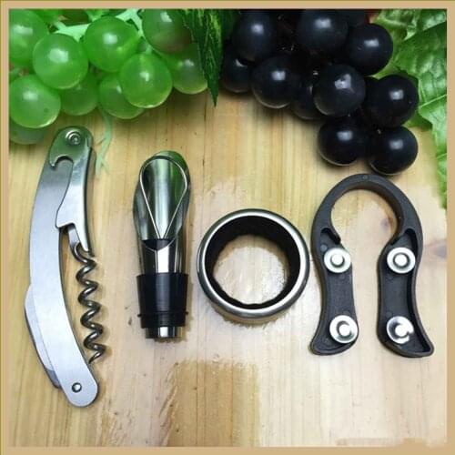 4 pcs/Set Wine Red Wine Bottle Opener Sanding Shrimp Knife Pourer Wine Ring Cutter Red Wine Set