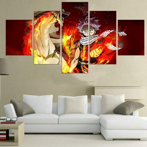 5 panels Natsu Dragneel Anime Canvas Painting Wall Art Home Decor Modula Fairy Tail Picture posters and Prints Living Room Decor