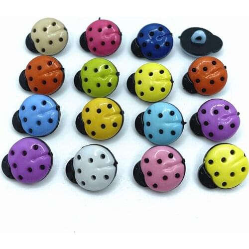 100pcs 12*15MM mixed colors ladybug beetle button plastic ladybirds cartoon combined shank buttons fit sewing