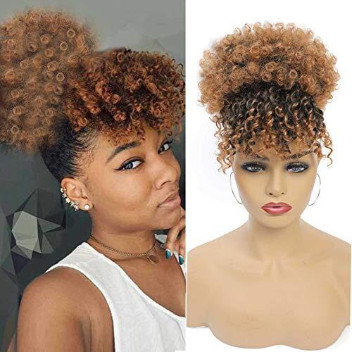 Drawstring Kinky Curly High Puff Ponytail Synthetic Hair Extensions African American Hair Ponytail With Bangs Short Wrap