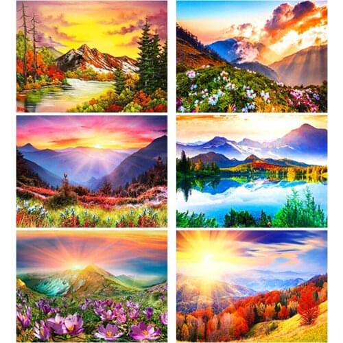 DIY 5D Diamond Painting Full Round Square Resin Mosaic Diamonte Embroidery Cross Stitch Kits Wall Art Handcraft Mountain Sunup