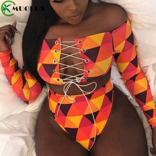 Bikini 2021 Push Up Bikini Long Sleeve Thong Swimwear Bandage Plus Size Tankini Swimsuit Women 2 Pieces High Waist