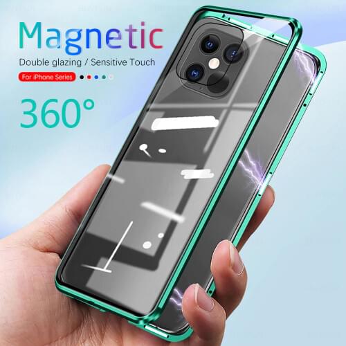 360° Magnetic Flip Case for Apple iPhone 12 Pro MAX iphone12 12pro 12max Double-sided Glass Phone Case Cover ifone i12 12promax