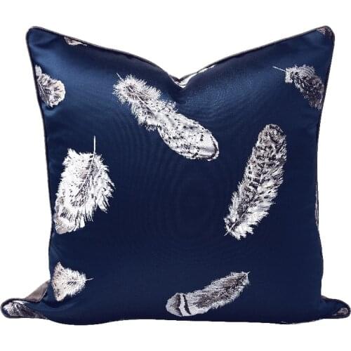 DUNXDECO Cushion Cover Decorative Pillow Case Modern Simple Feather Jacquard Artistic Blue Coussin Sofa Chair Cushion Decorating