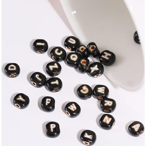 DIY Alloy Beads Alphabet Black Letter Kind Enamel Charms Gold Color 8mm Pendants Jewelry Making Handmade Craft Accessories