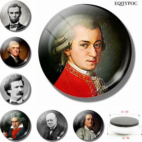 Philosopher Fridge Magnets Churchill Beethoven Mozart Mark Twain Thomas Jefferson Lincoln 30mm Glass Refrigerator Stickers Decor