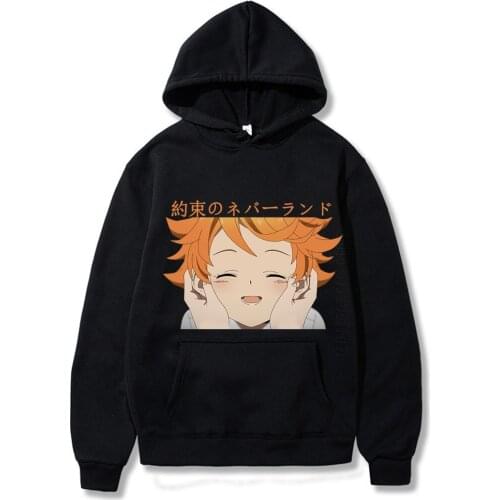 Harajuku Promised Neverland Hoodies Japanese Anime Emmai Printing Mens Hoodie Sweatshirt Daily Casual Streetwears