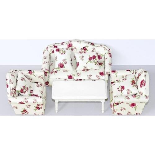 Dollhouse Simulation Furniture Scene Mini Floral Print Sofa Set Decor Toy DIY Crafts Props Accessories Kid Toy Gift