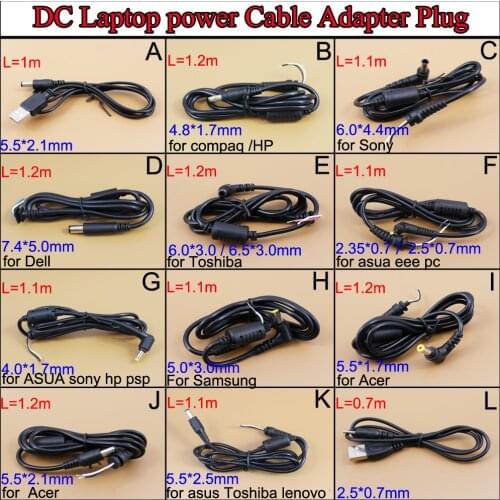 YuXi Power Cable Cord Connector DC Jack Charger Adapter Plug Power Supply Cable for HP for DELL Laptop For sony...1.2m/1.1m