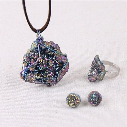 Jewelry Set From a Natural Stone Women Wedding Party Necklace Earrings Ring Natural Stone Agates Zircon Crystal Anniversary Gift