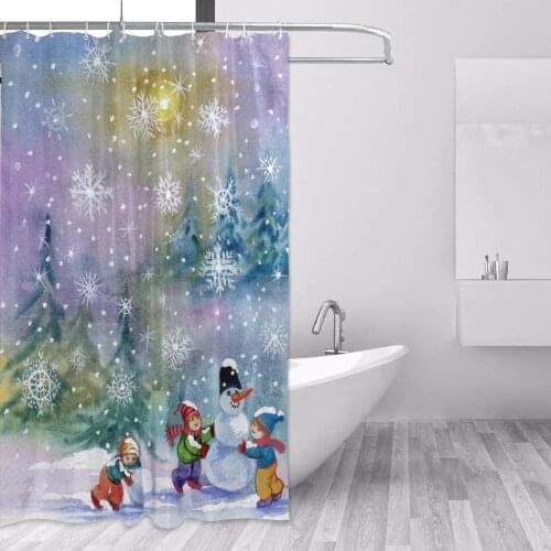 Creative Oil Painting Christmas Bathroom Curtains Winter Scenery Household Items Shower Curtain with 12 Hooks