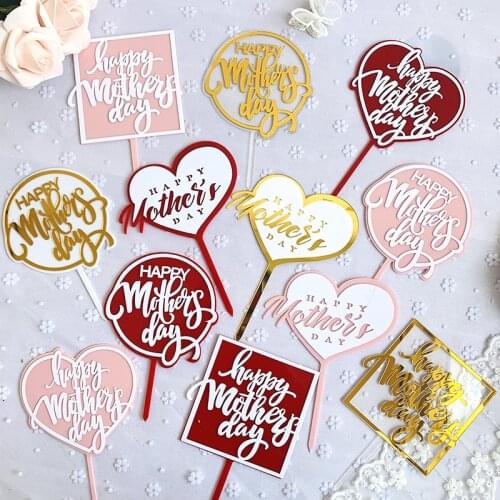 Creative Double Layer Acrylic Heart Round Letter Cake Topper Happy Mother`s Day for Mother`s Day Gift Cake Decoration for Mom