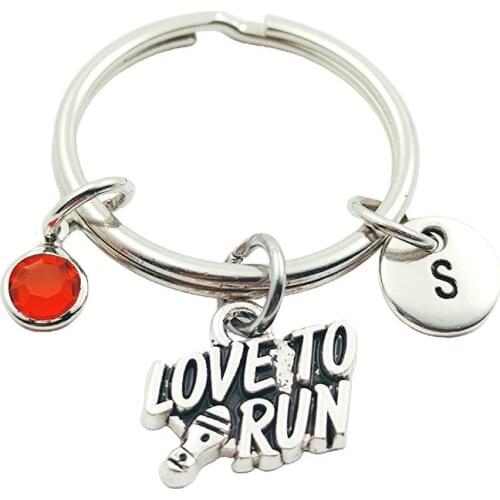 Love To Run Initial Letter Monogram Birthstone Keychains Keyring Creative Fashion Jewelry Women Gifts Accessories Pendant