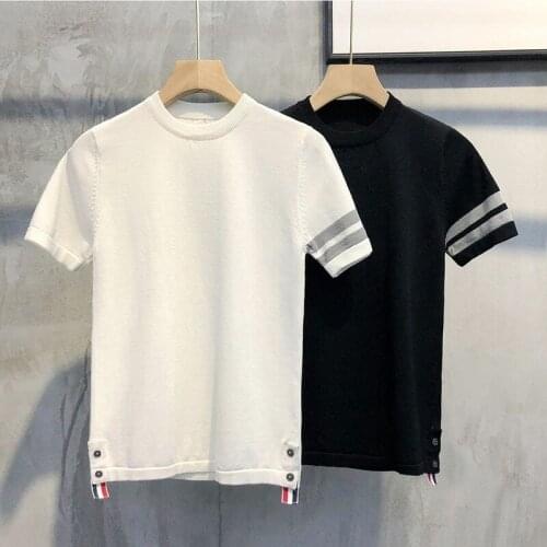 2021 Fashion T-Shirt Men Short Sleeve Casual Solid Striped O-neck Ice Silk Sweater Shirts Plus Size 4XL Summer Clothing Mens