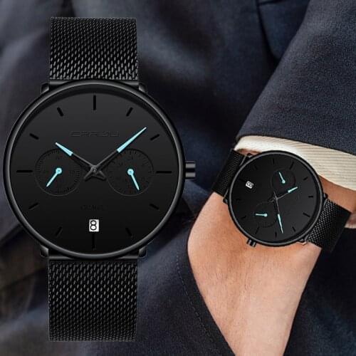 Mens Watches CRRJU Full Steel Casual Waterproof Watch for Man Date Quartz Watch Mens Dress Fashion Watch Relogio Masculino