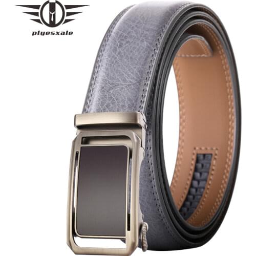 Plyesxale Authentic Mens Real Leather Belt 3.5cm Natural Cowhide Business Black Gray Belt Non-porous Belts For Suit Pants B681