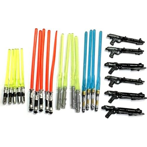 Mixed Lot 18PCS Star Light Saber & 6PCS Blaster Gun Accessory Fits For 3.75'' Wars Action Figures Weapons Toys Rare