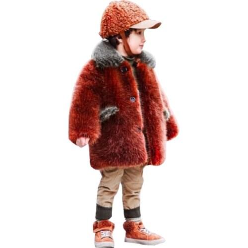 New kids faux Mink hair fur coat for boy brown mink fur Fashion lapel baby coat jacket winter fur outerwear free shipping