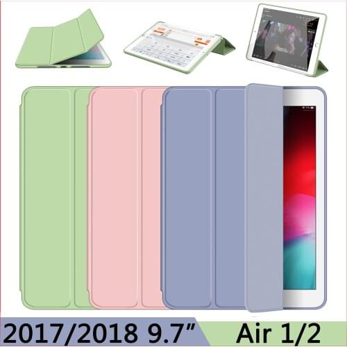 New Case for Apple iPad 9.7 2017 2018 ZAIWJ Soft silicone bottom + PU Leather Smart wake up sleep cover , for ipad air 2 1 shell