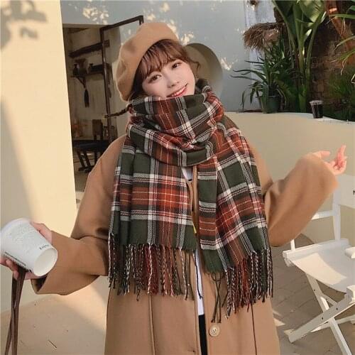 Autumn winter warm soft fashion new arrival temperamental high quality vintage elegant plaid cute casual long tassel knit scarf