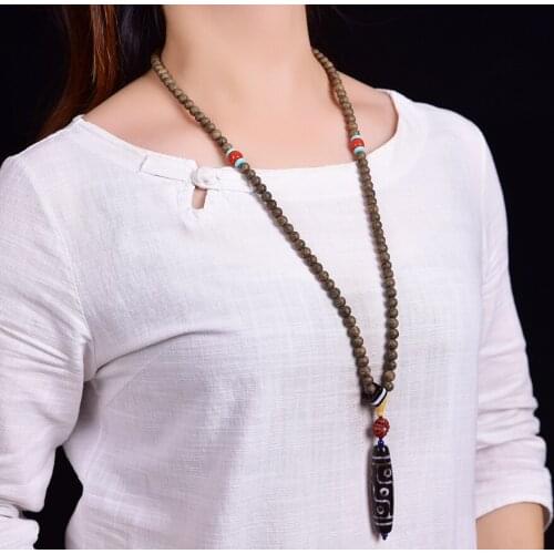 Wholesale Natural Agate Dzi Pendant Necklace Sweater Chain Red Coral Topaz Lapis Aquilaria Wooden Beads Mans Womans Jewelry